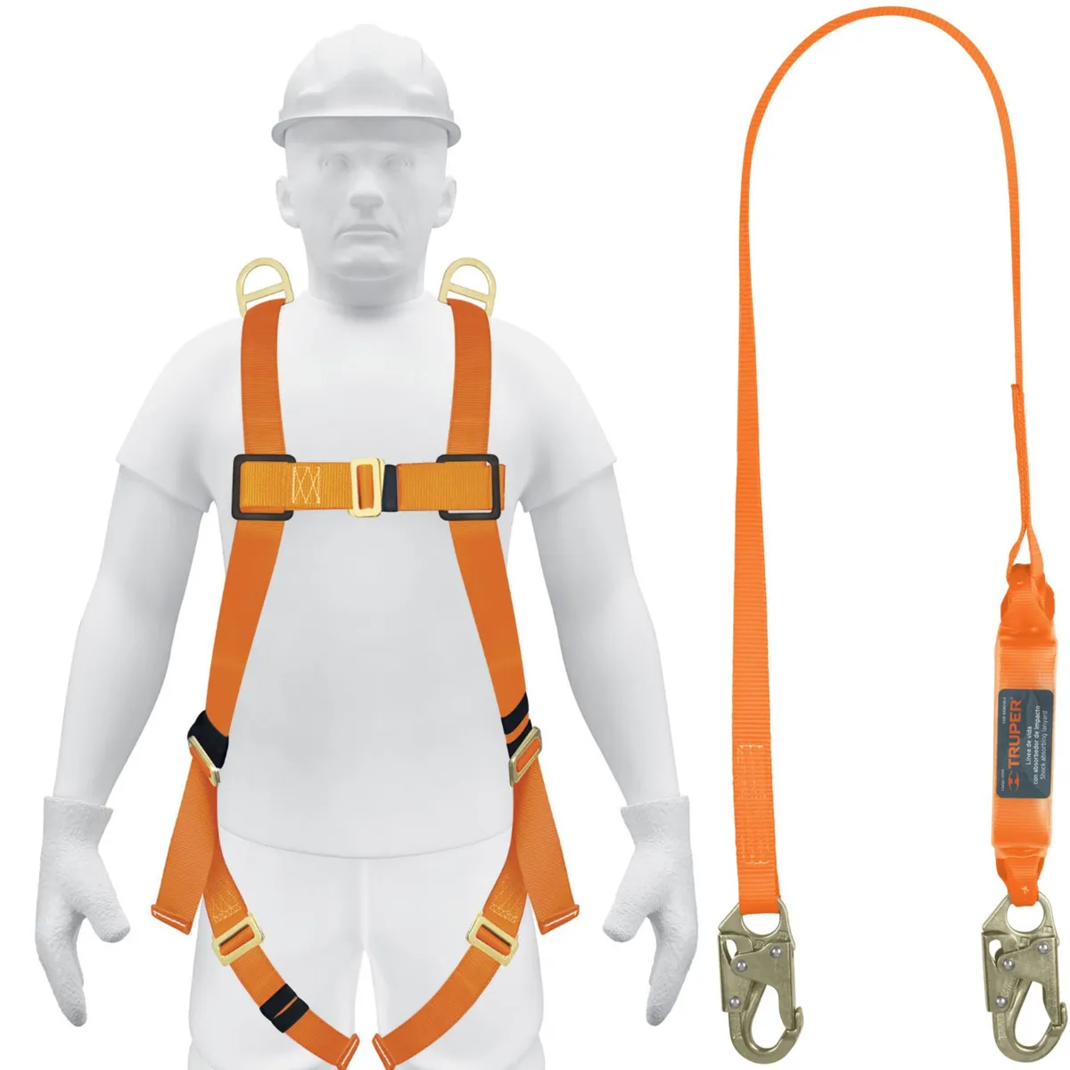 TRUPER - kit Arnés de seguridad 3 anillos con linea de vida 1.8m cinta poliéster