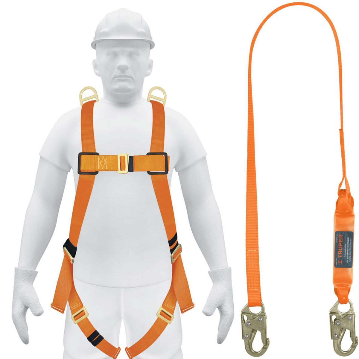 TRUPER - kit Arnés de seguridad 3 anillos con linea de vida 1.8m cinta poliéster
