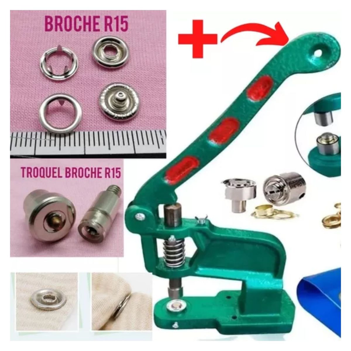 GENERICO - Maquina Remachadora Con Broches R15 Metálicos y Troquel