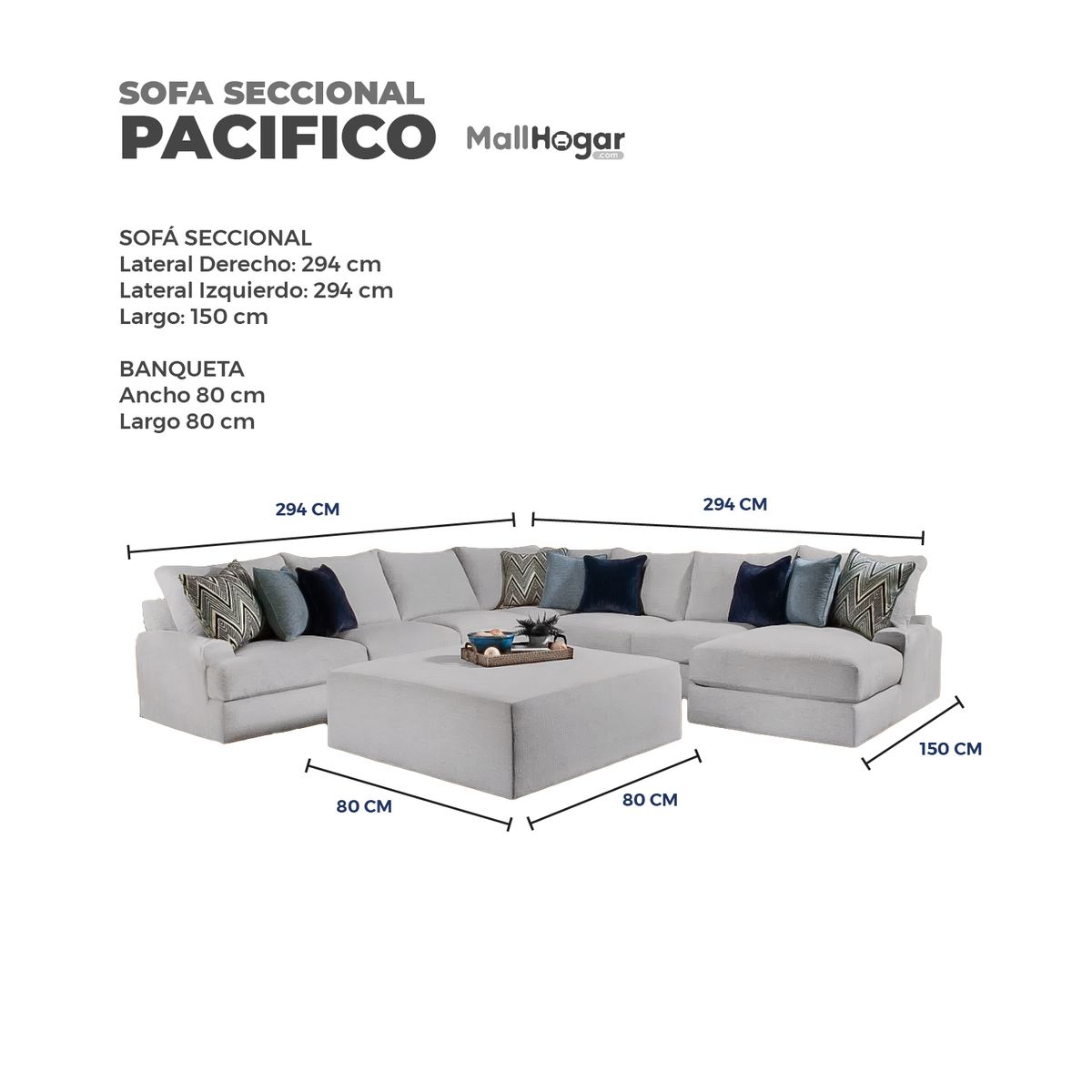 GENERICO - Seccional Pacífico Gris Plata + 1 Banqueta