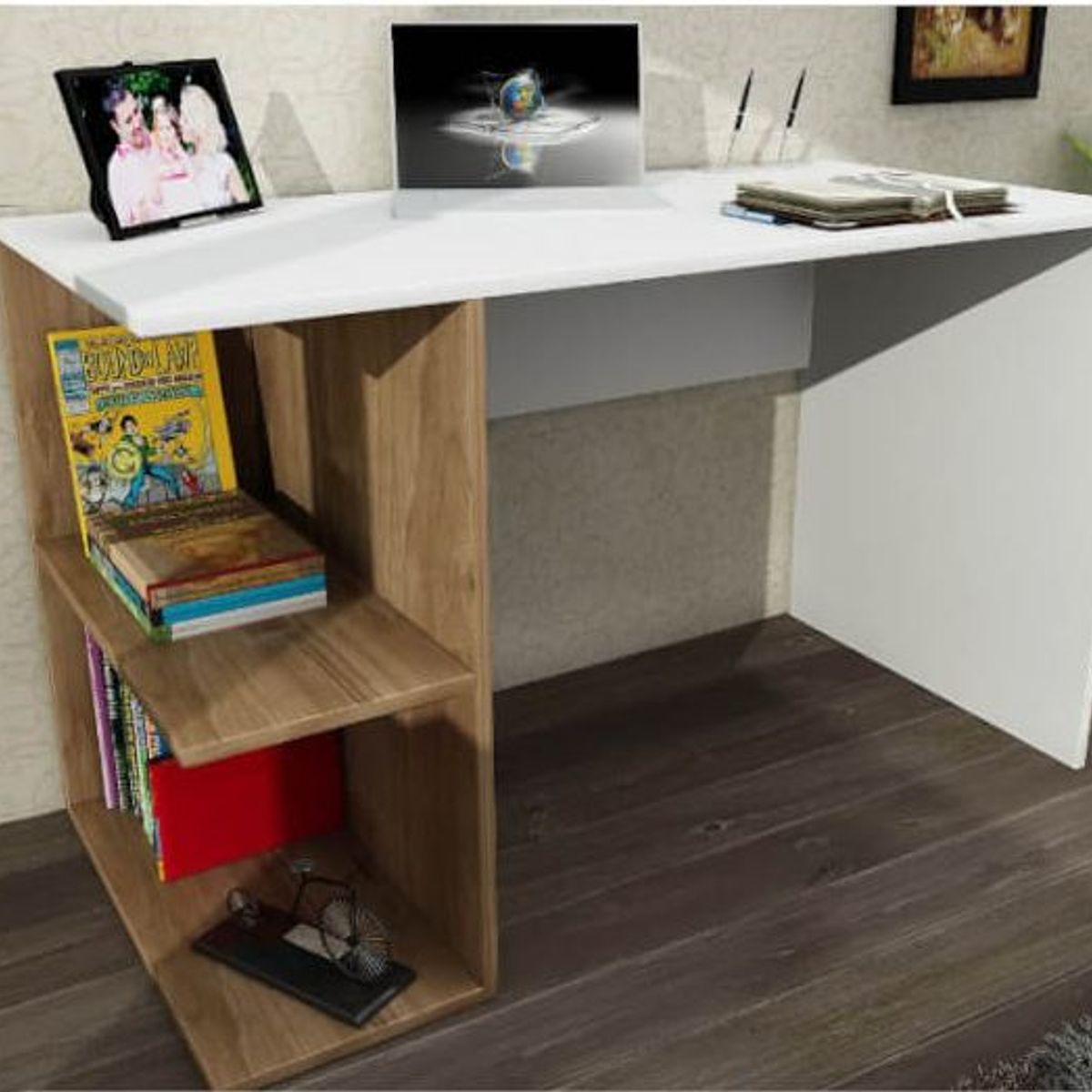 VILLA HOGAR - Escritorio Belgica blanco con roble rustico