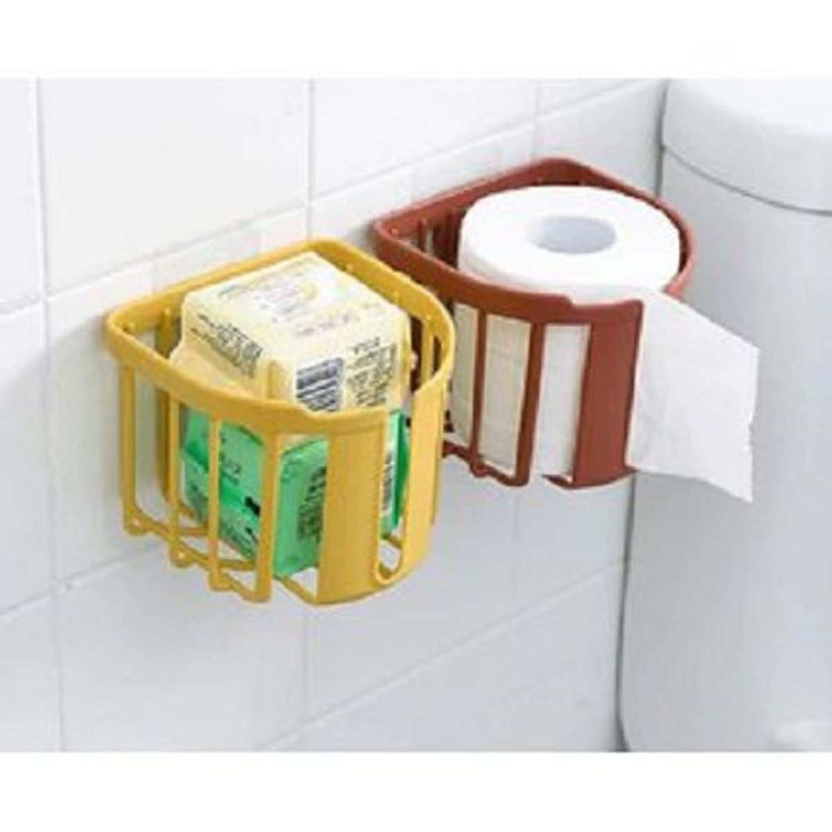 GENERICO - Canastilla con adhesivo porta papel cremas perfumes set x2 AMARILLO