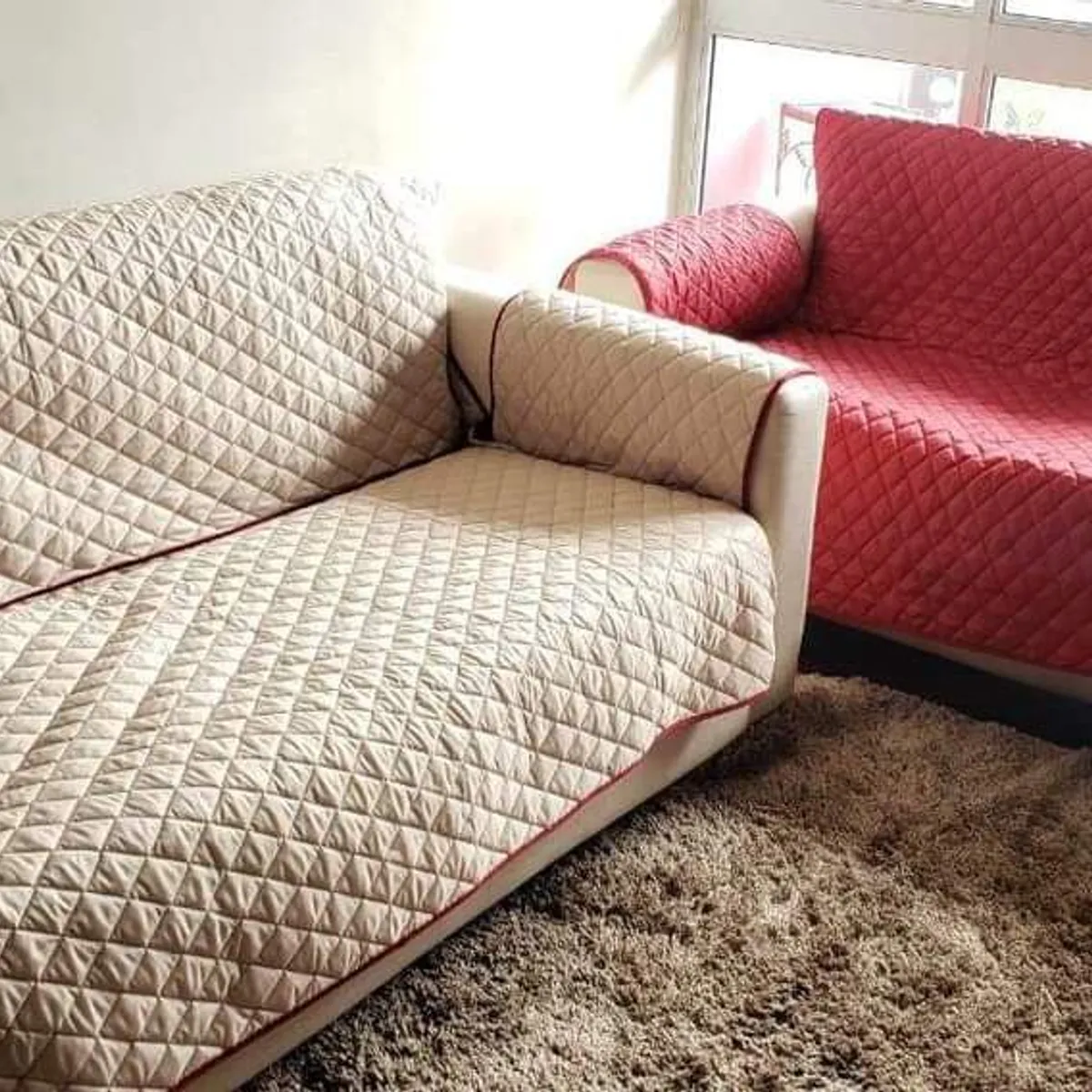 GENERICO - Cobertor 3-2-1 set completo en Rojo vino con beige