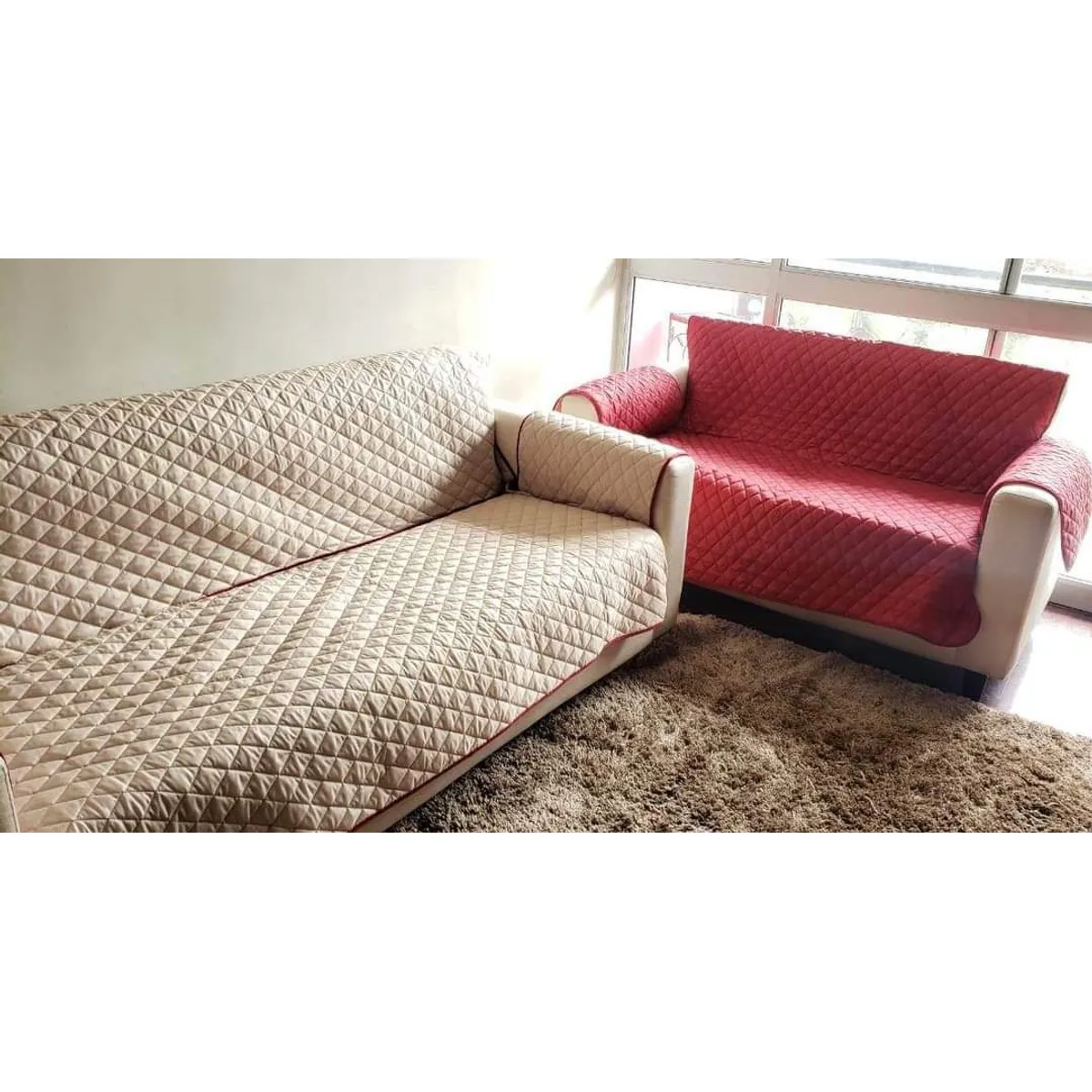 GENERICO - Cobertor 3-2-1 set completo en Rojo vino con beige