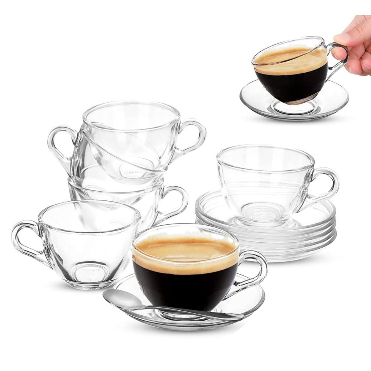 INSPIRA - Set de 6 Tazas y Plato de Vidrio para Té 200 ml