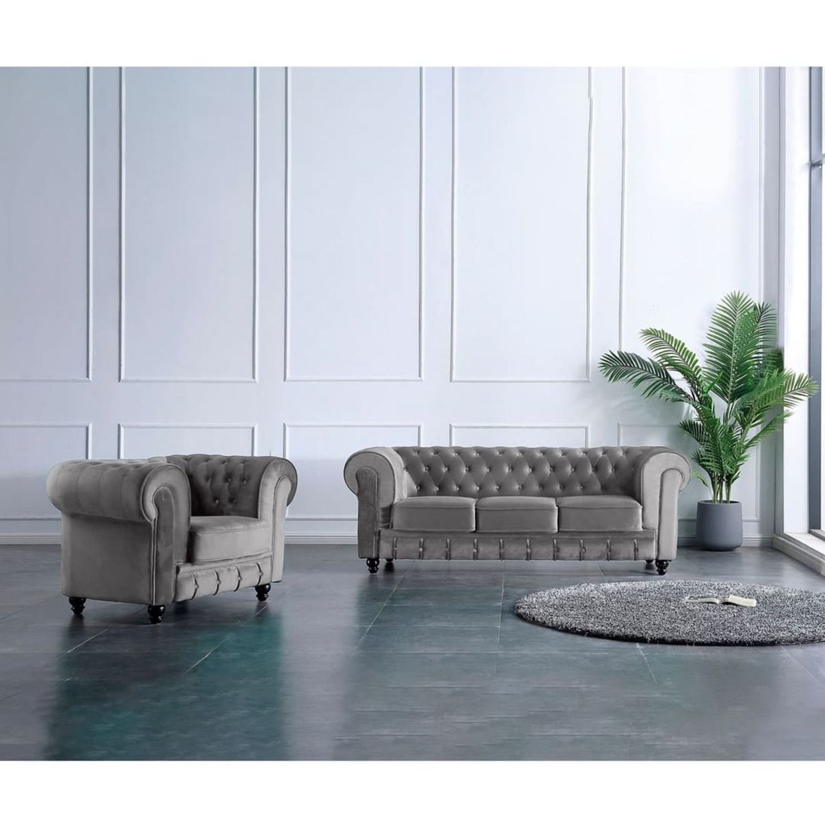 GENERICO - Juego de Sala Chester 3-1 Gris Plata