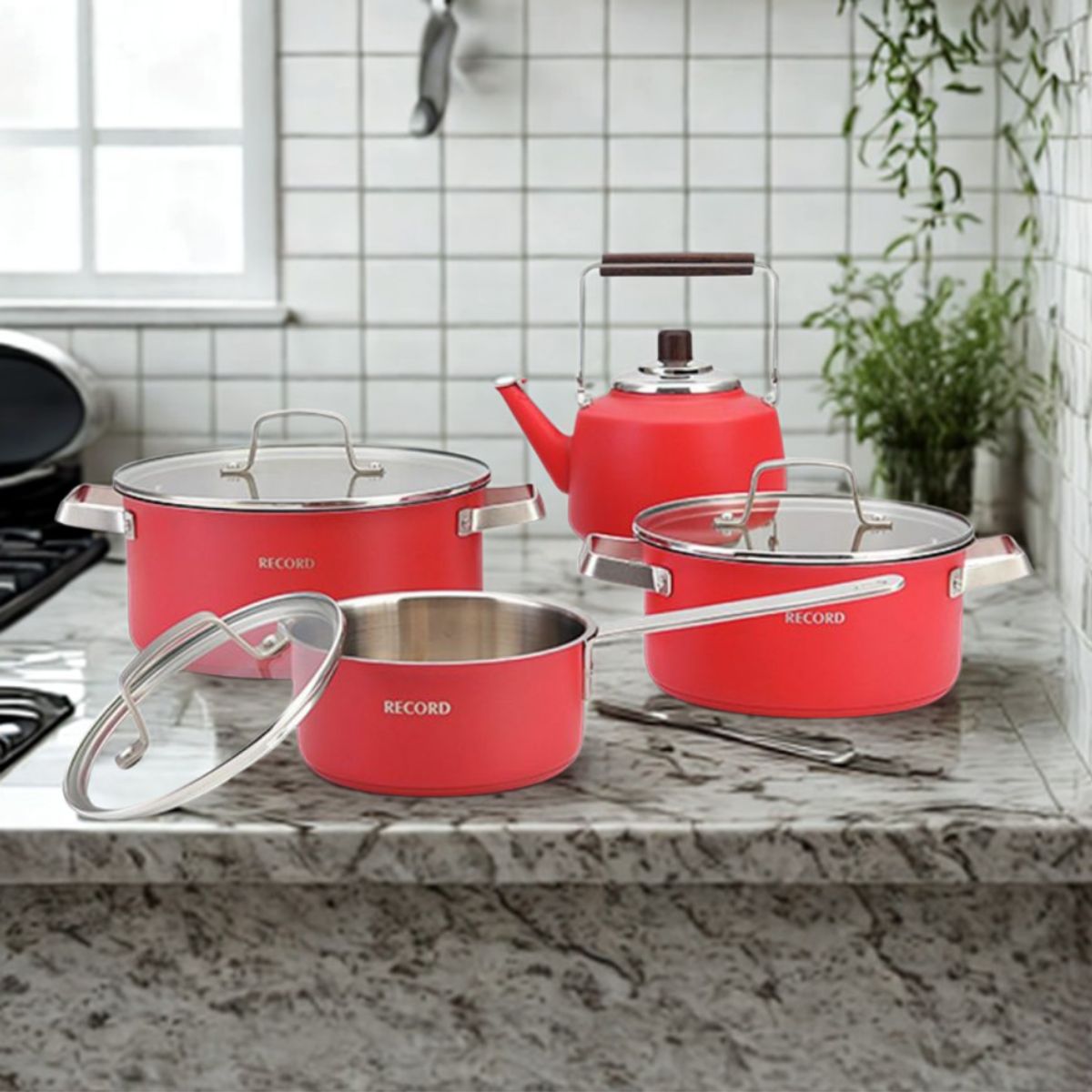 RECORD - Ollas de acero Inox Record FIORENZA 8 Piezas – Rojo