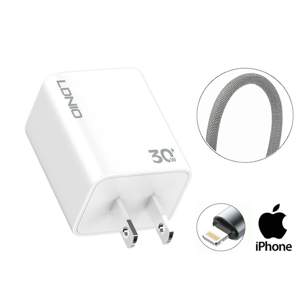 LDNIO - CARGADOR DE 30W IPHONE 11, 11 PRO, 11 PRO MAX + CABLE DE 1MT