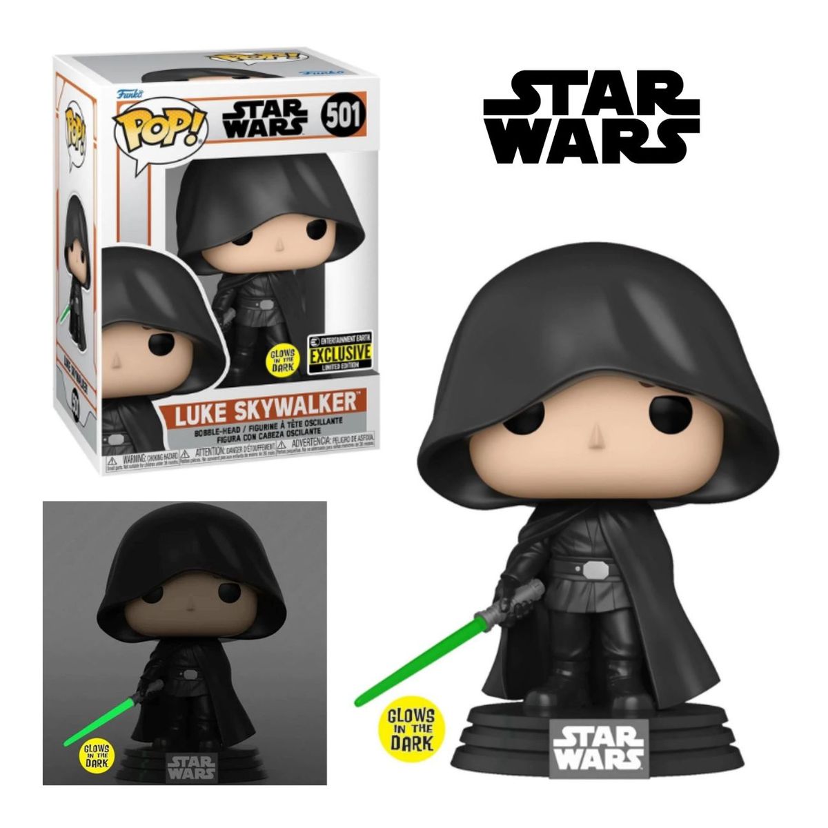 FUNKO - Funko Pop Luke Skywalker Hooded - The Mandalorian GITD Ex EE