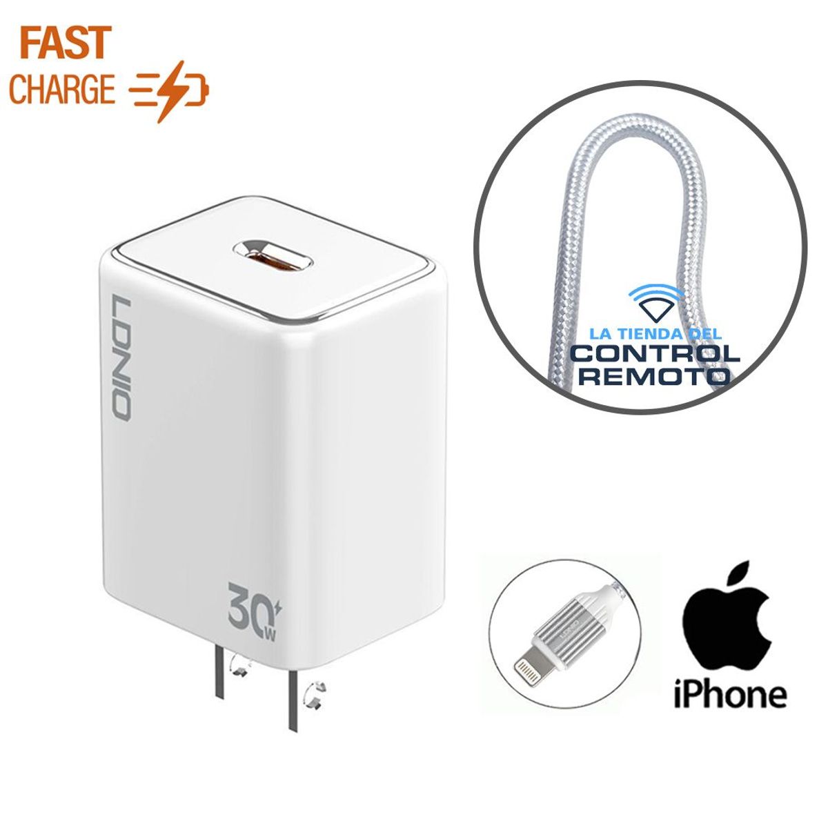 LDNIO - CARGADOR DE 30W IPHONE 12, 12 PRO, 12 PRO MAX + CABLE DE 1M