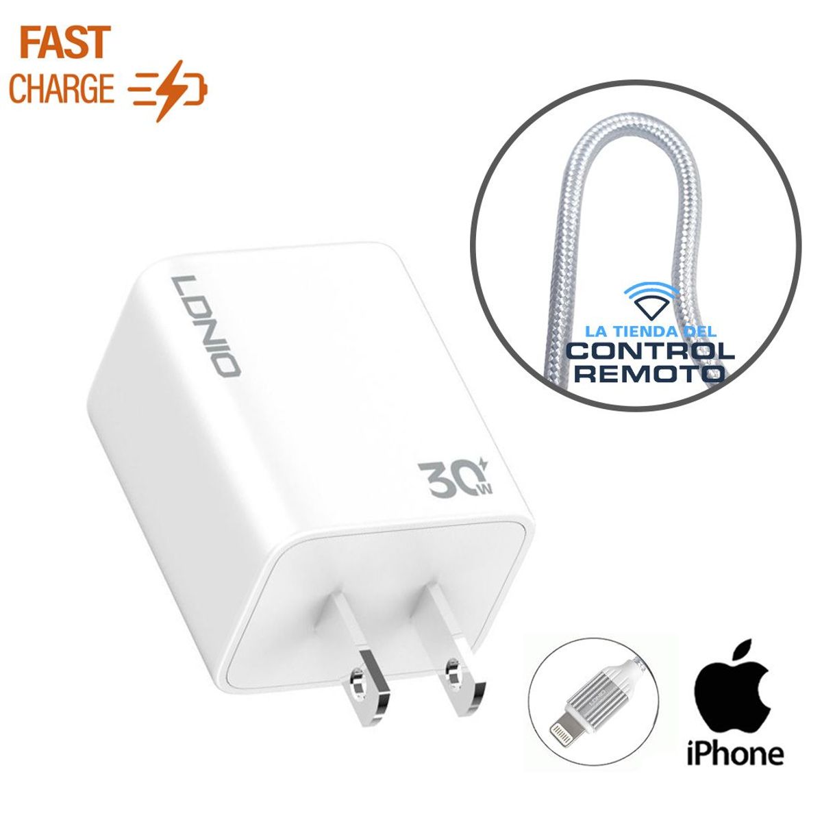 LDNIO - CARGADOR DE 30W iPhone 14,14 PLUS, 14 PRO, 14 PRO MAX  + CABLE DE 1M