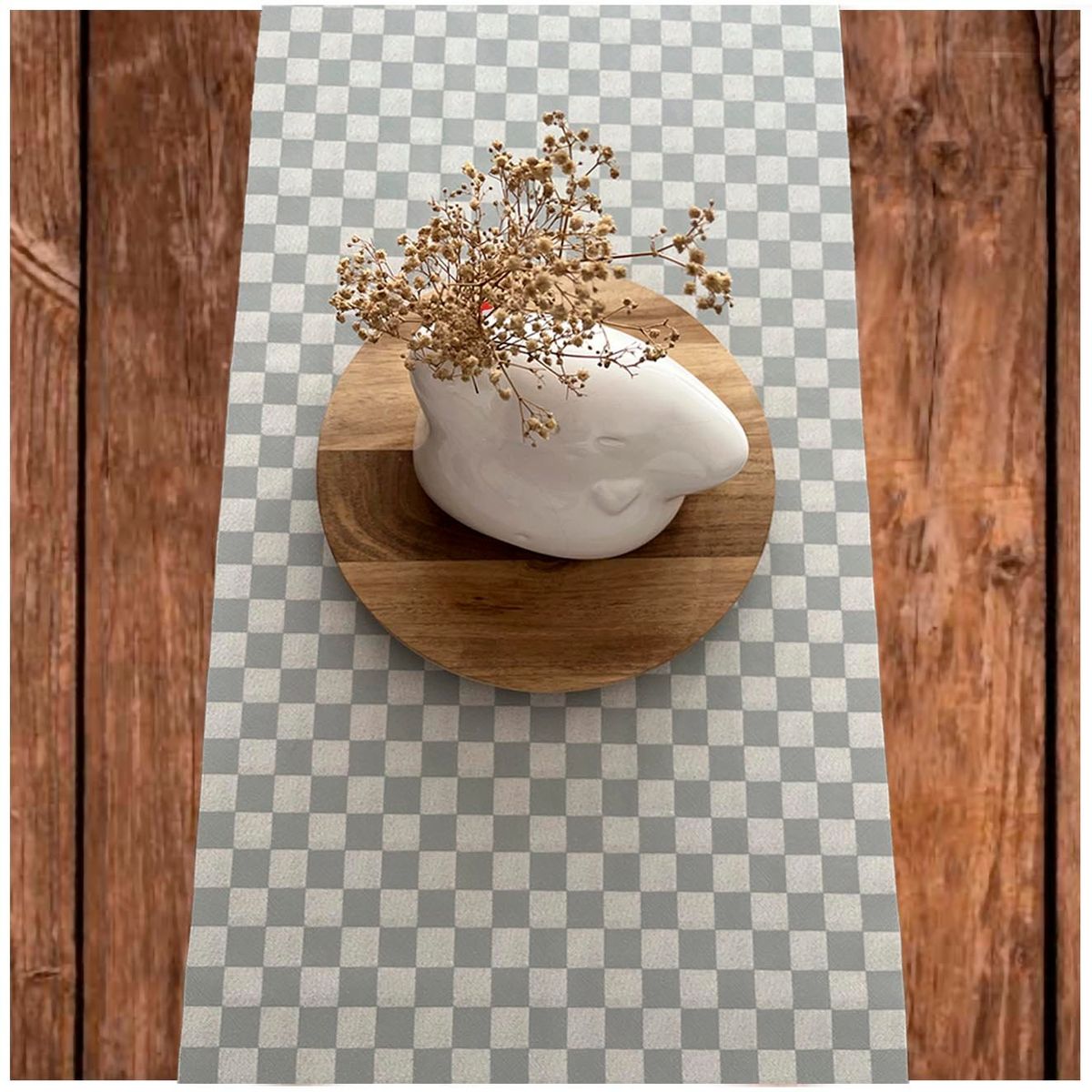 EL TWIST HOME - Camino de mesa Gris Cuadros Antimanchas y Limpiafácil 33 x 200 cm