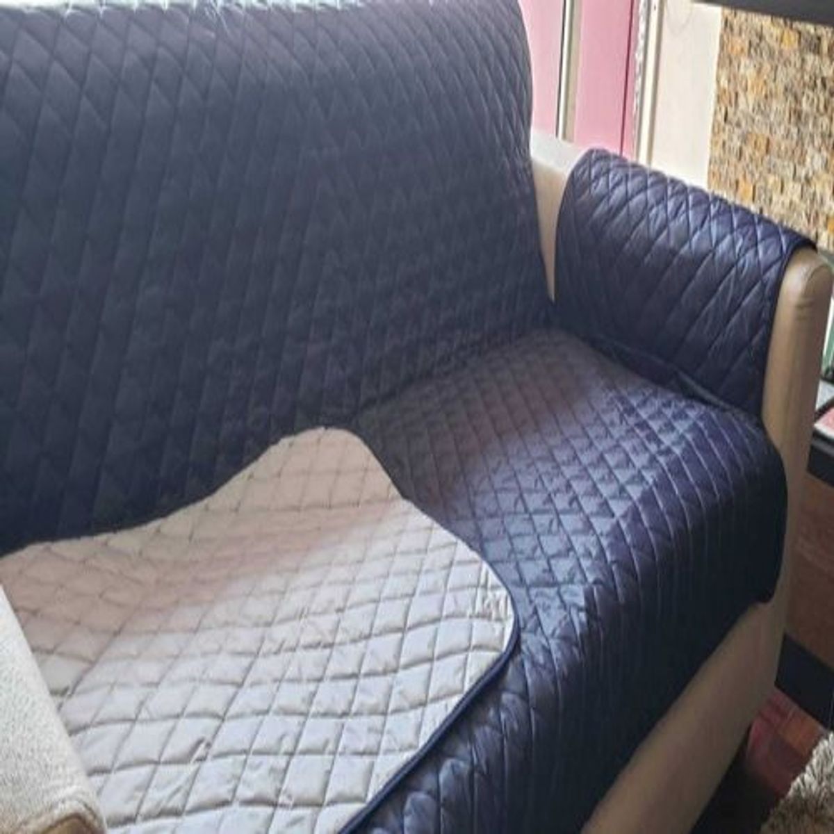 GENERICO - Cobertor de 1 cuerpo reversible Azul con Gris