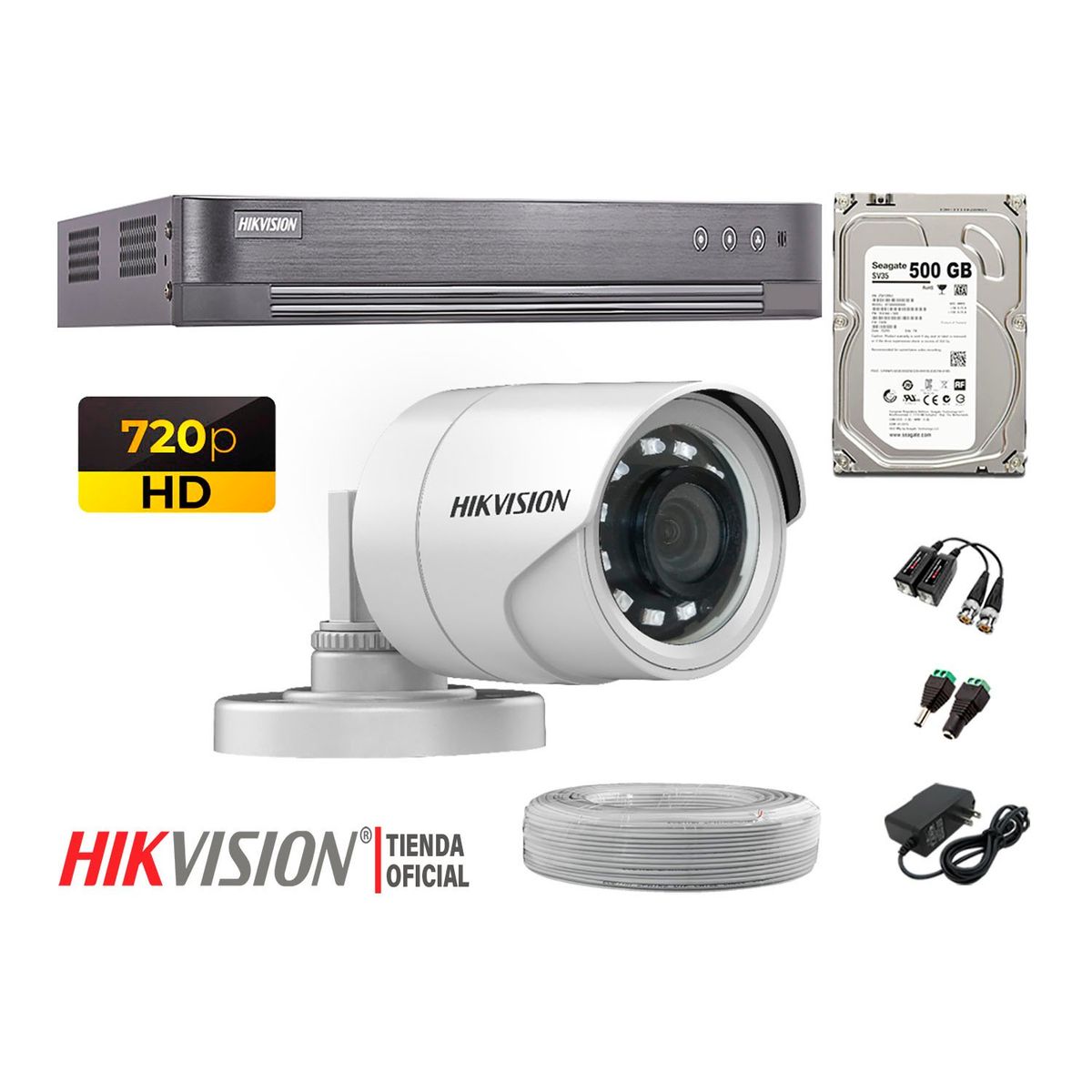 HIKVISION - Kit 1 Cámara Seguridad Hd 720P + Disco 500Gb Completo P2P