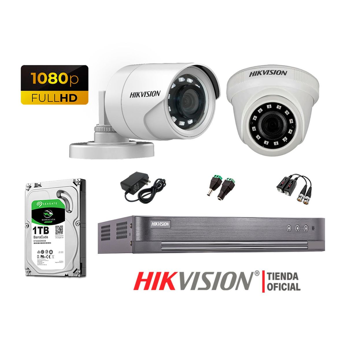 HIKVISION - Kit 2 Cámaras Seguridad Full Hd 1080P + Disco 1Tb Oferta P2P
