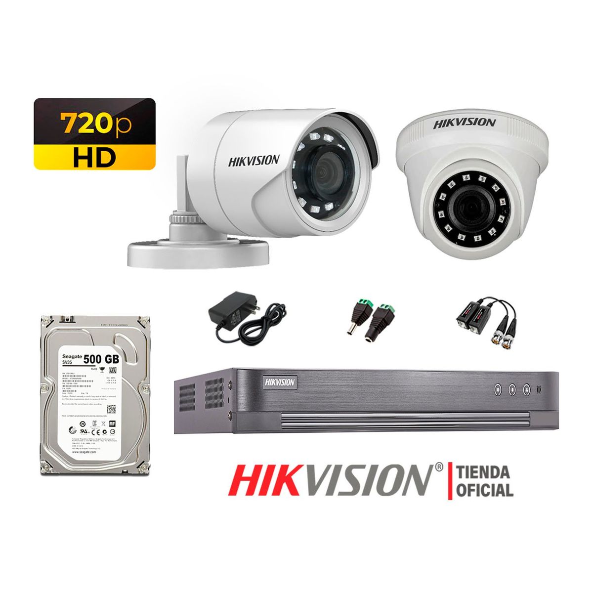 HIKVISION - Kit 2 Cámaras Seguridad Hd 720P + Disco 500Gb Oferta P2P