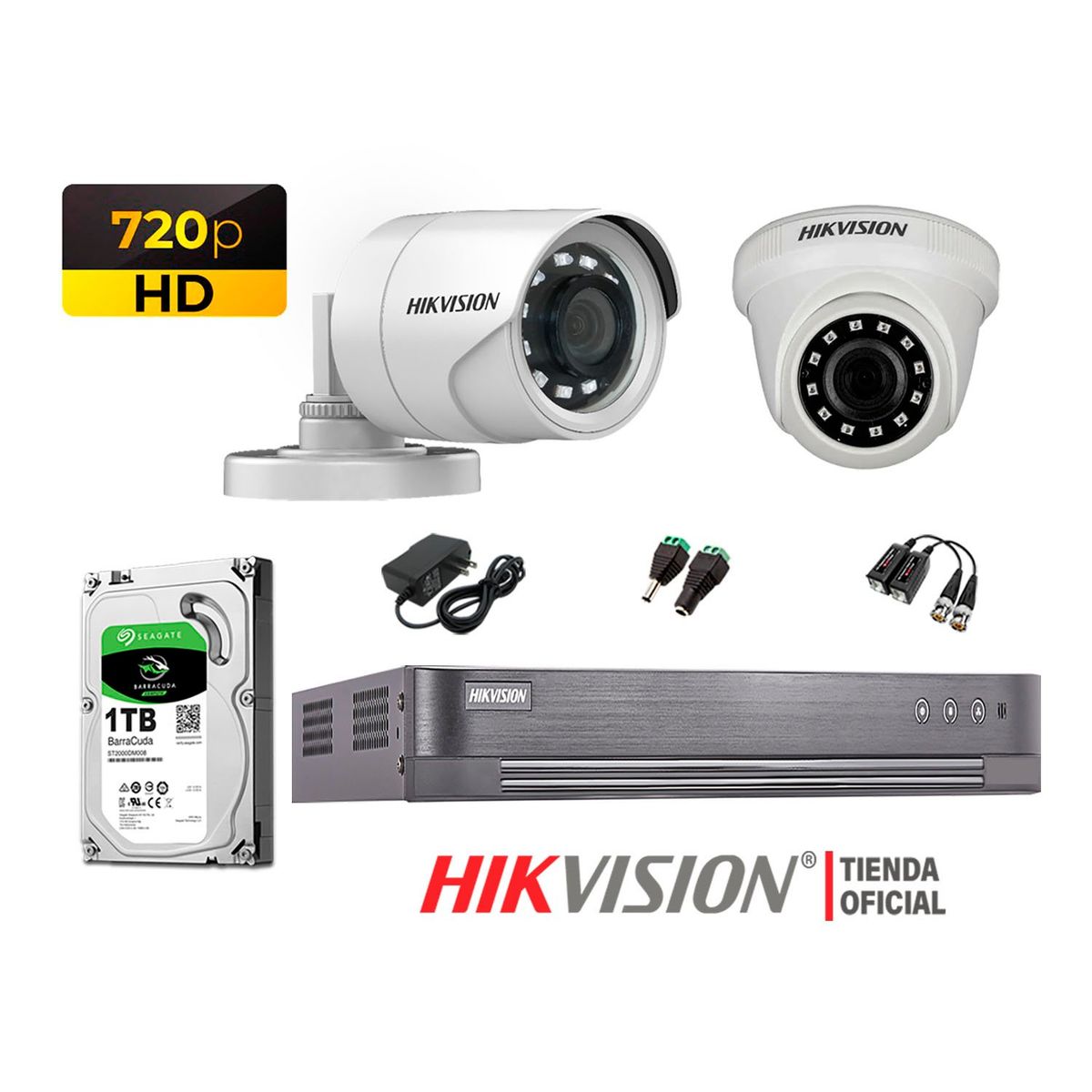 HIKVISION - Kit 2 Cámaras Seguridad Hd 720P + Disco 1Tb Oferta P2P Hdmi