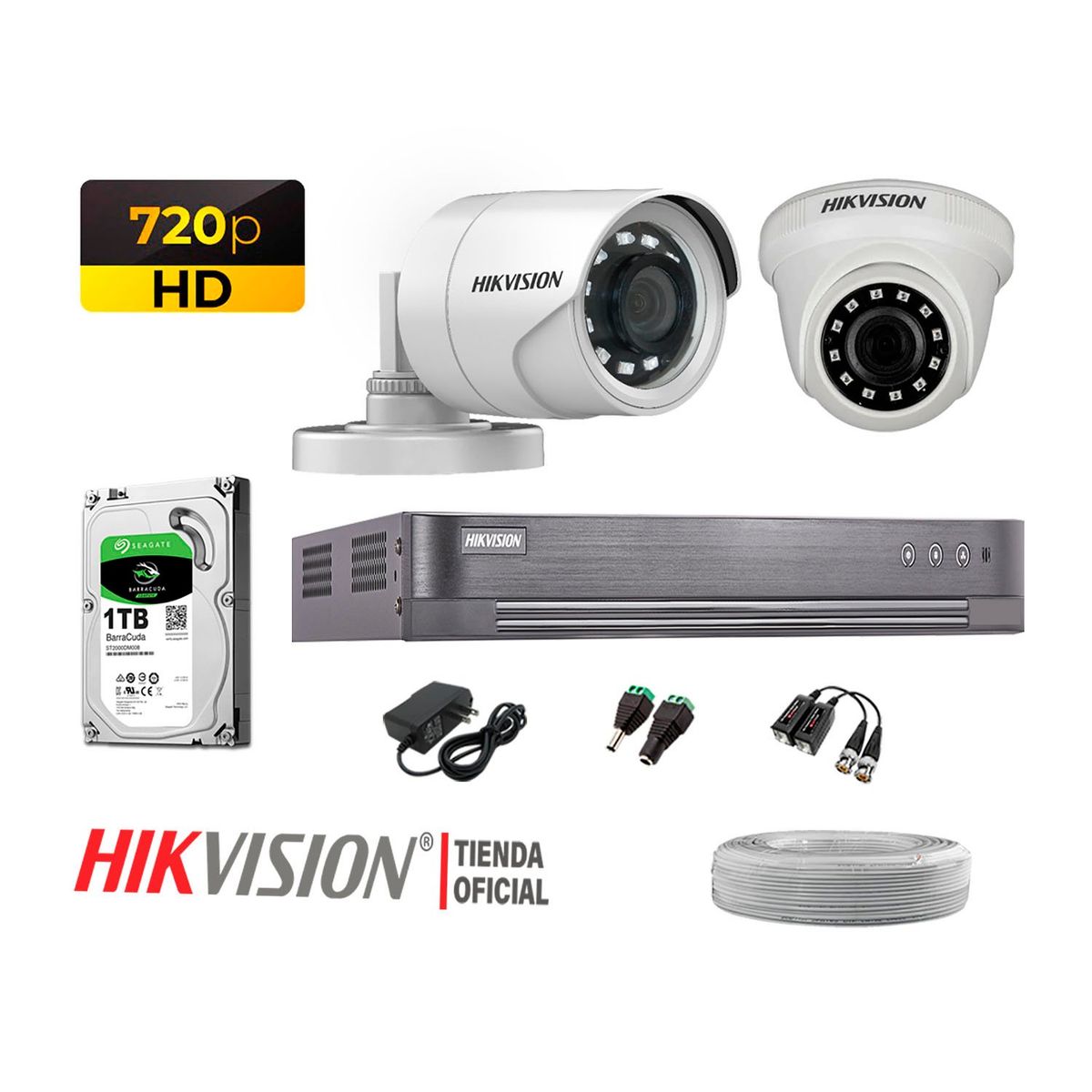 HIKVISION - Kit 2 Cámaras Seguridad Hd 720P + Disco 1Tb Completo P2P