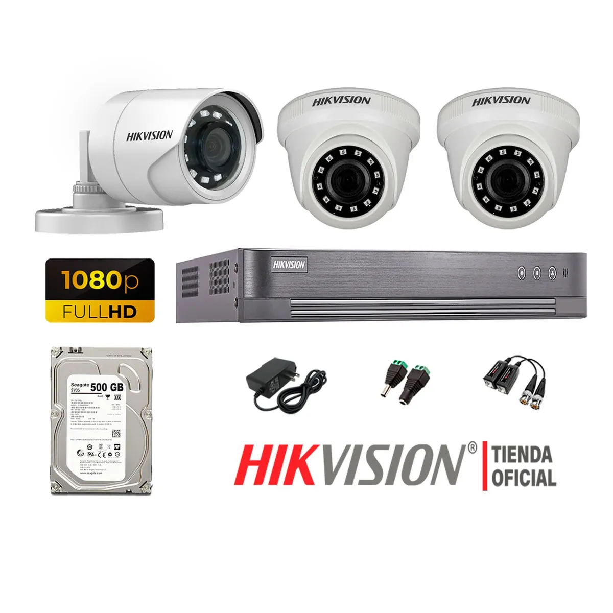 HIKVISION - Kit 3 Cámaras Seguridad Full Hd 1080P + Disco 500Gb Oferta