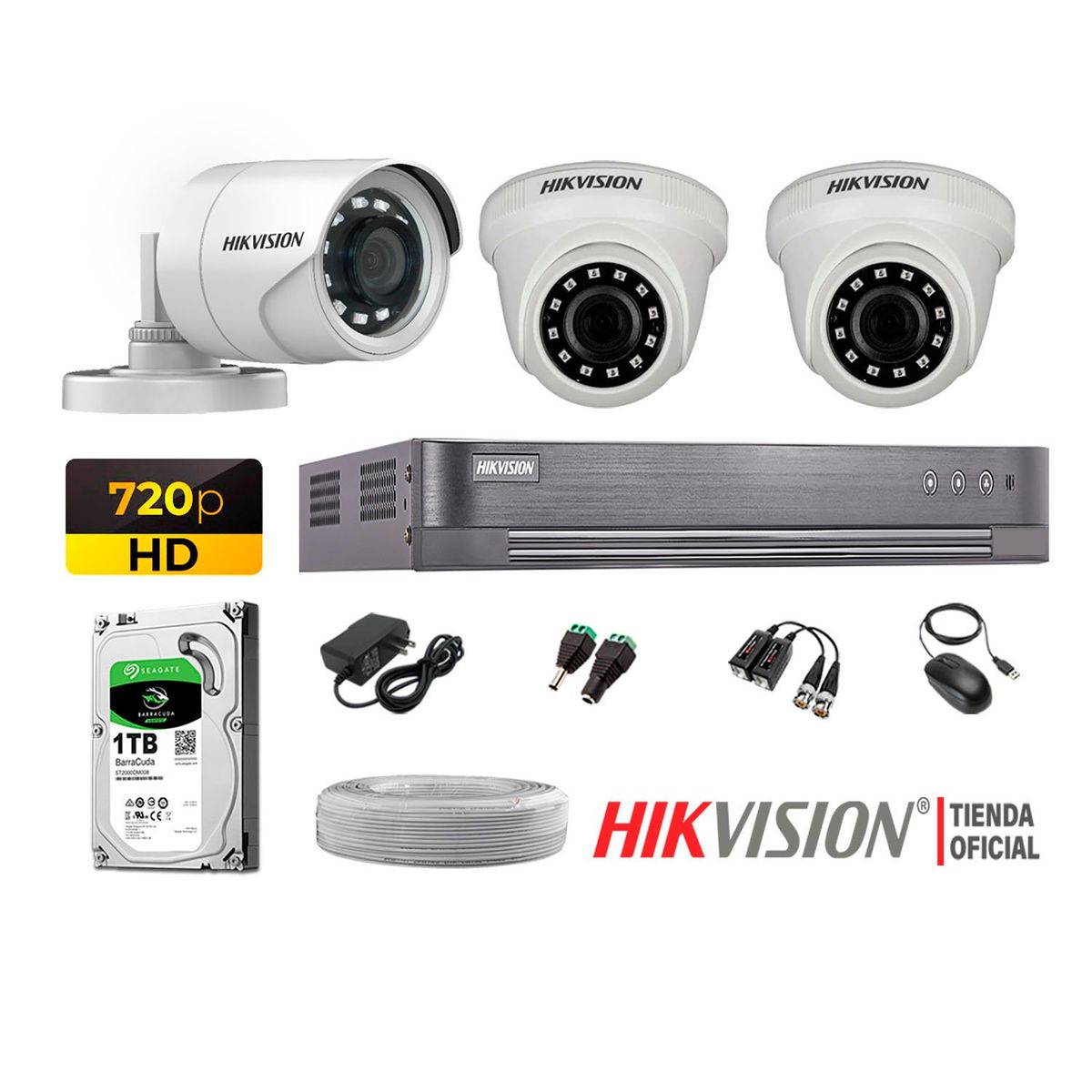 HIKVISION - Kit 3 Cámaras Seguridad Hd 720P + Disco 1Tb Completo P2P