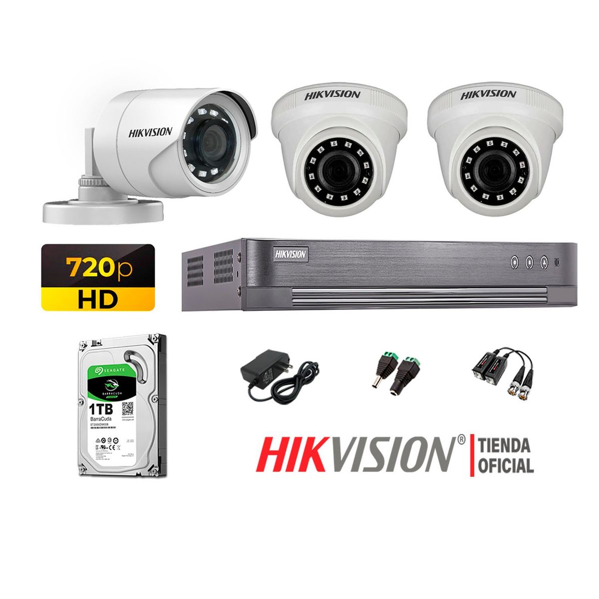 HIKVISION - Kit 3 Cámaras Seguridad Hd 720P + Disco 1Tb Oferta P2P Hdmi