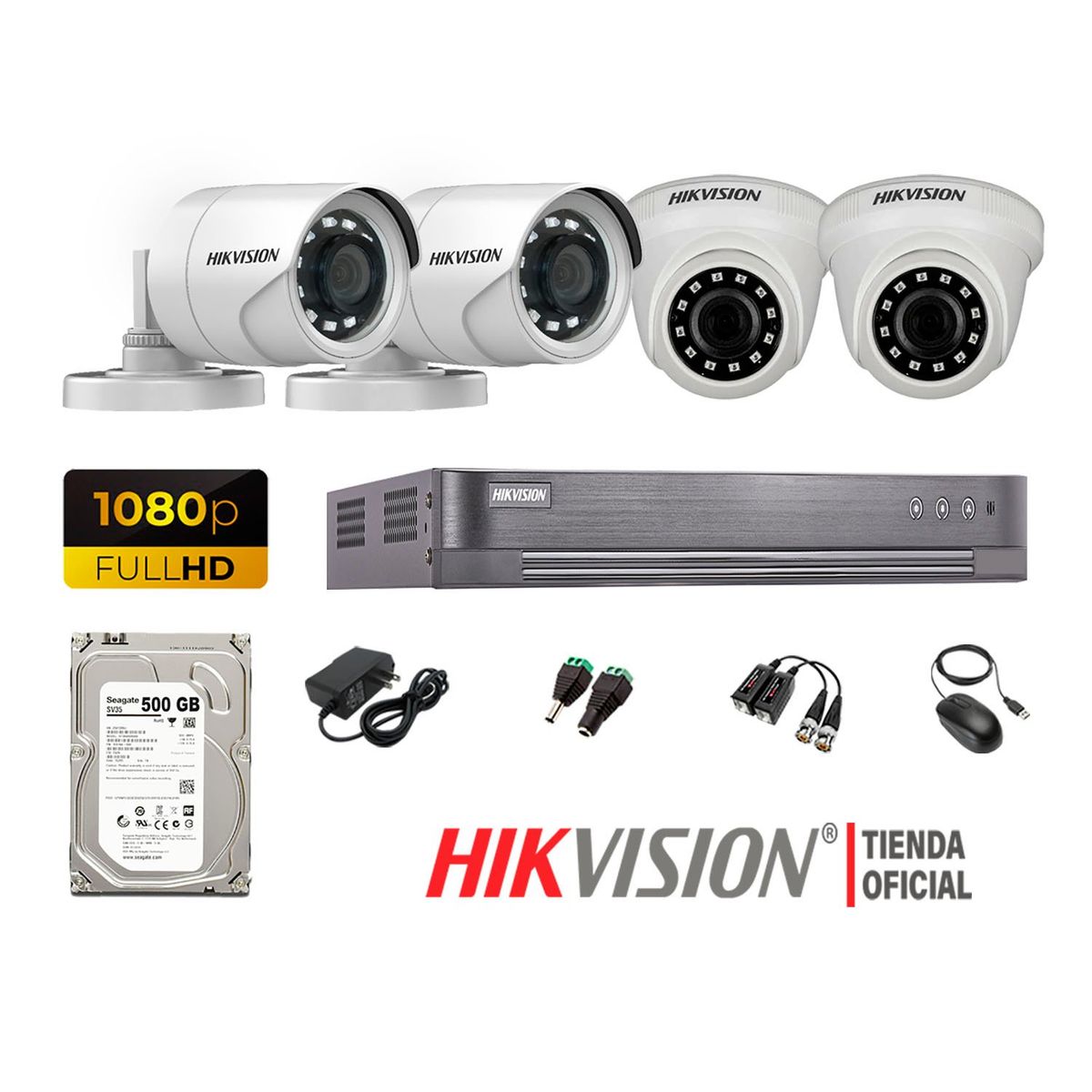HIKVISION - Kit 4 Cámaras Seguridad Full Hd 1080P + Disco 500Gb Oferta