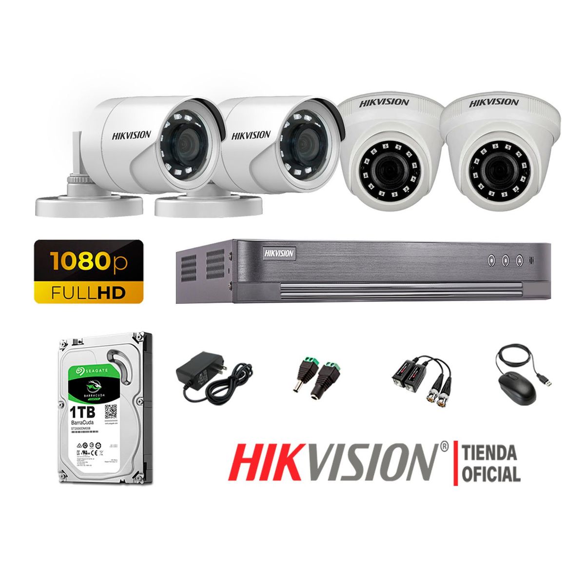 HIKVISION - Kit 4 Cámaras Seguridad Full Hd 1080P + Disco 1Tb Oferta P2P