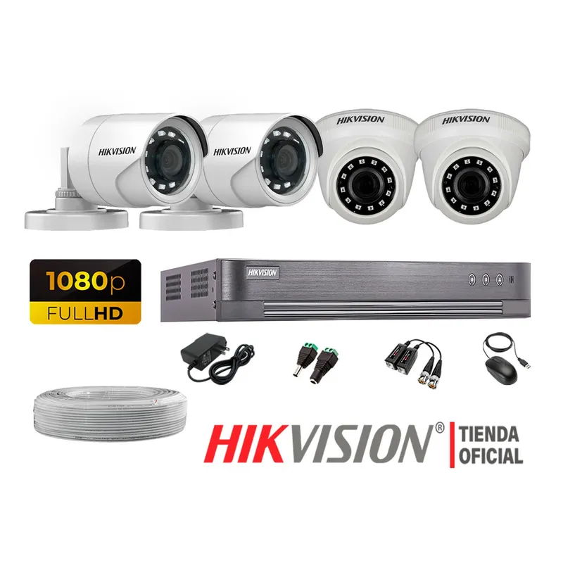 HIKVISION - Kit 4 Cámaras Seguridad Full Hd 1080P Cable Hdmi Oferta