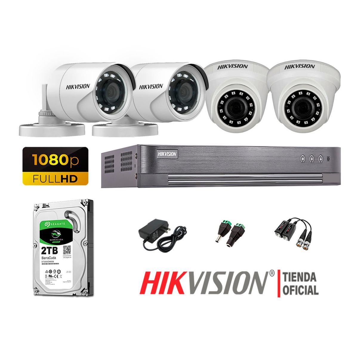 HIKVISION - Kit 4 Cámaras Seguridad Full Hd 1080P + Disco 2Tb Oferta P2P