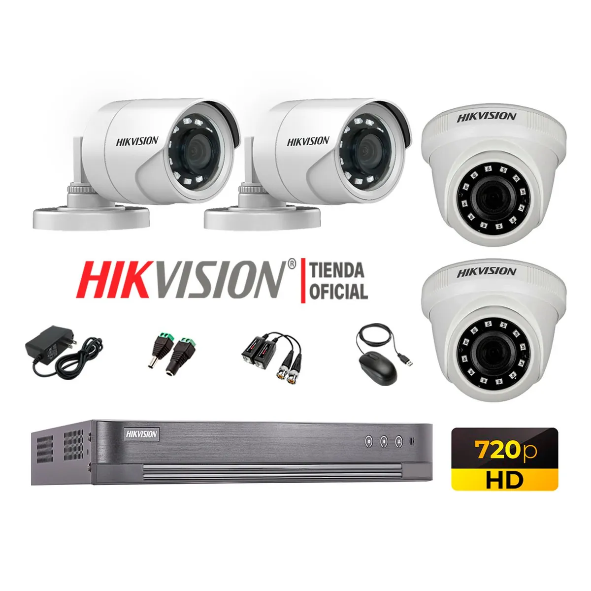 HIKVISION - Kit 4 Cámaras Seguridad Hd 720P + Cable Hdmi Oferta P2P