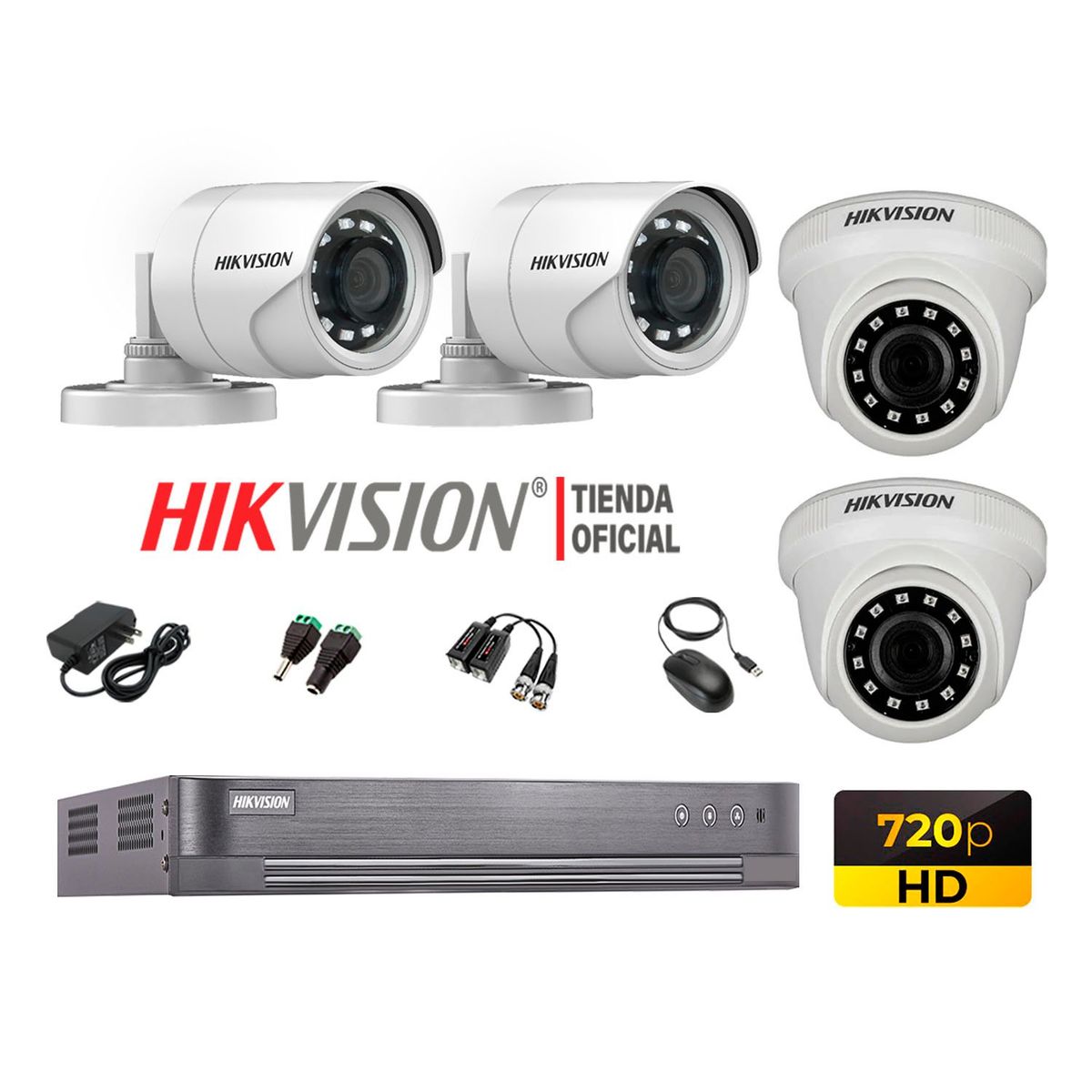 HIKVISION - Kit 4 Cámaras Seguridad Hd 720P + Cable Hdmi Oferta P2P
