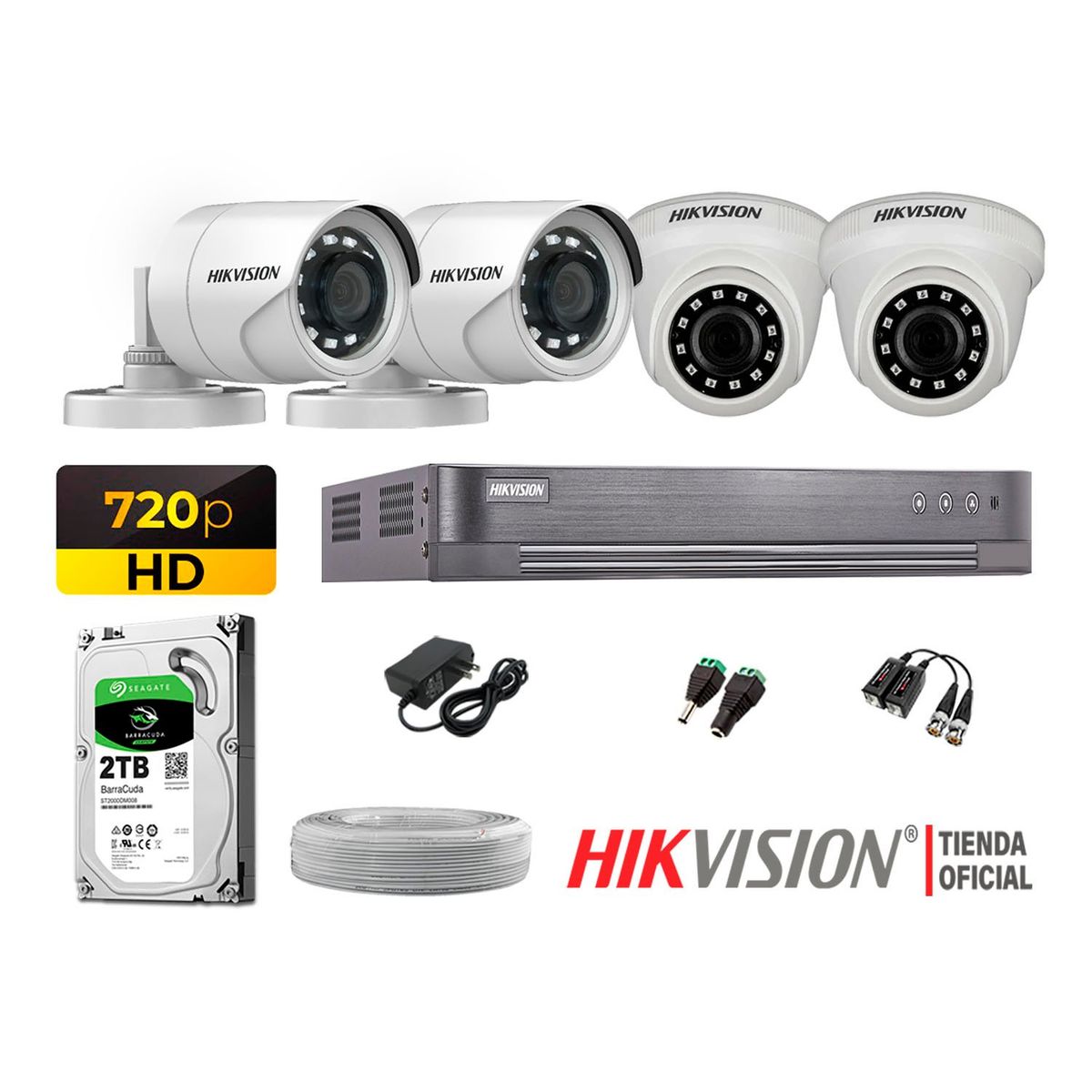 HIKVISION - Kit 4 Cámaras Seguridad Hd 720P + Disco 2Tb Completo P2P