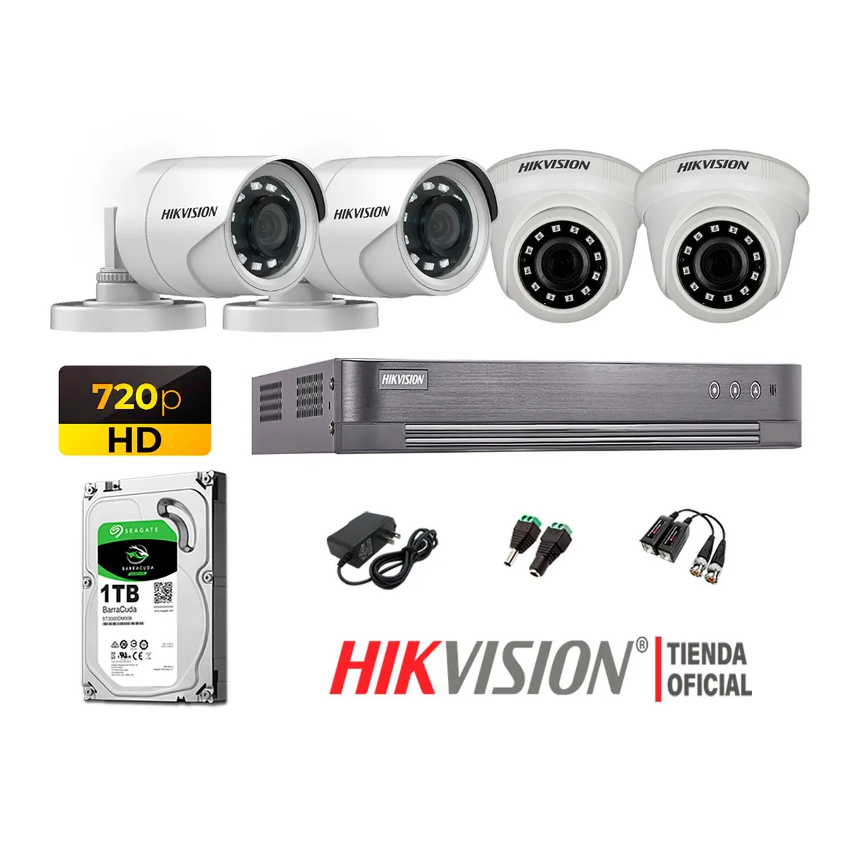 HIKVISION - Kit 4 Cámaras Seguridad Hd 720P + Disco 1Tb Oferta P2P Hdmi