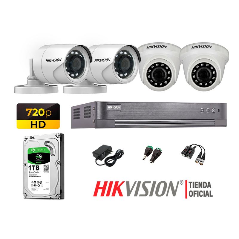 HIKVISION - Kit 4 Cámaras Seguridad Hd 720P + Disco 1Tb Oferta P2P Hdmi