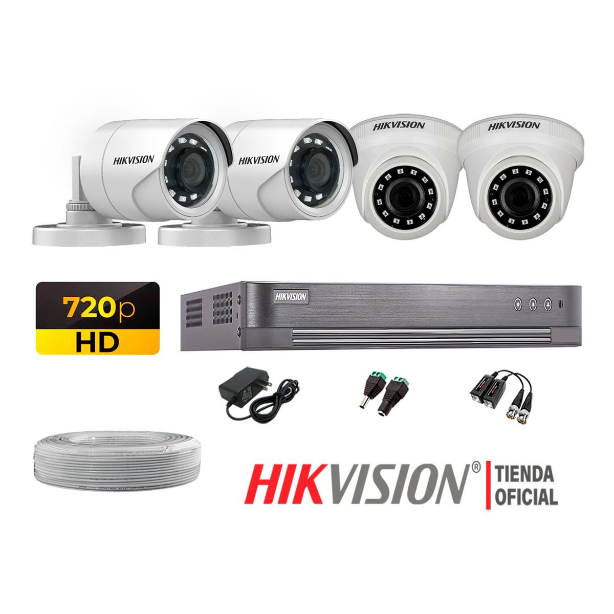 HIKVISION - Kit 4 Cámaras Seguridad Hd 720P + Cable Hdmi Vigilancia P2P