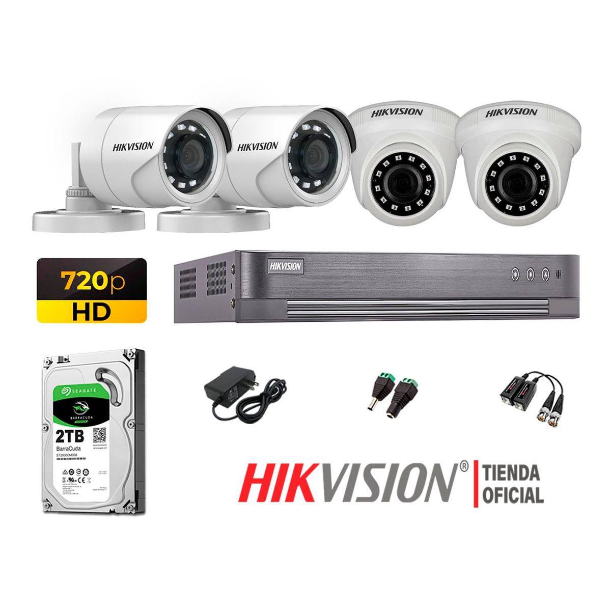 HIKVISION - Kit 4 Cámaras Seguridad Hd 720P + Disco 2Tb Oferta P2P Hdmi