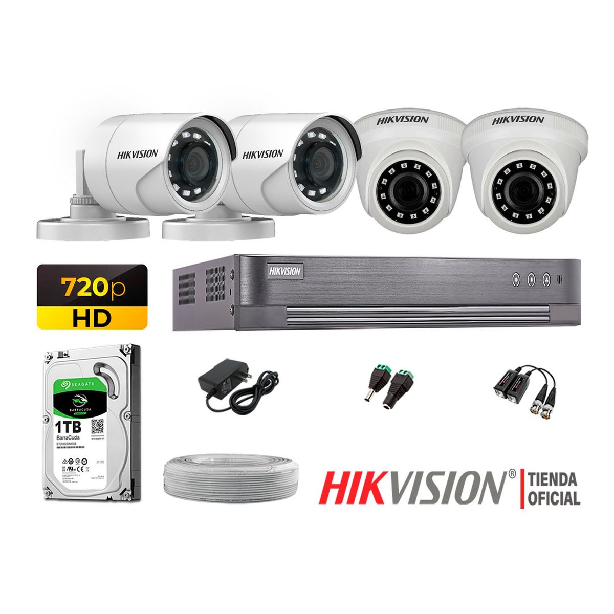 HIKVISION - Kit 4 Cámaras Seguridad Hd 720P + Disco 1Tb Completo P2P