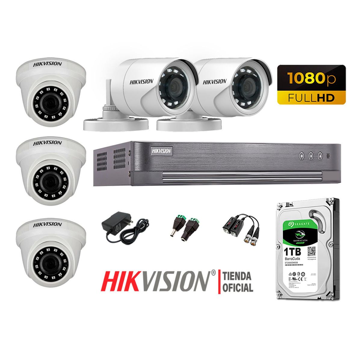 HIKVISION - Kit 5 Cámaras Seguridad Full Hd 1080P + Disco 1Tb Oferta P2P