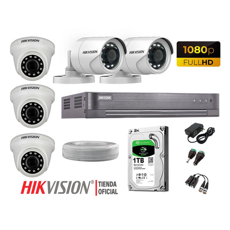 HIKVISION - Kit 5 Cámaras Seguridad Full Hd 1080P + Disco 1Tb Completo