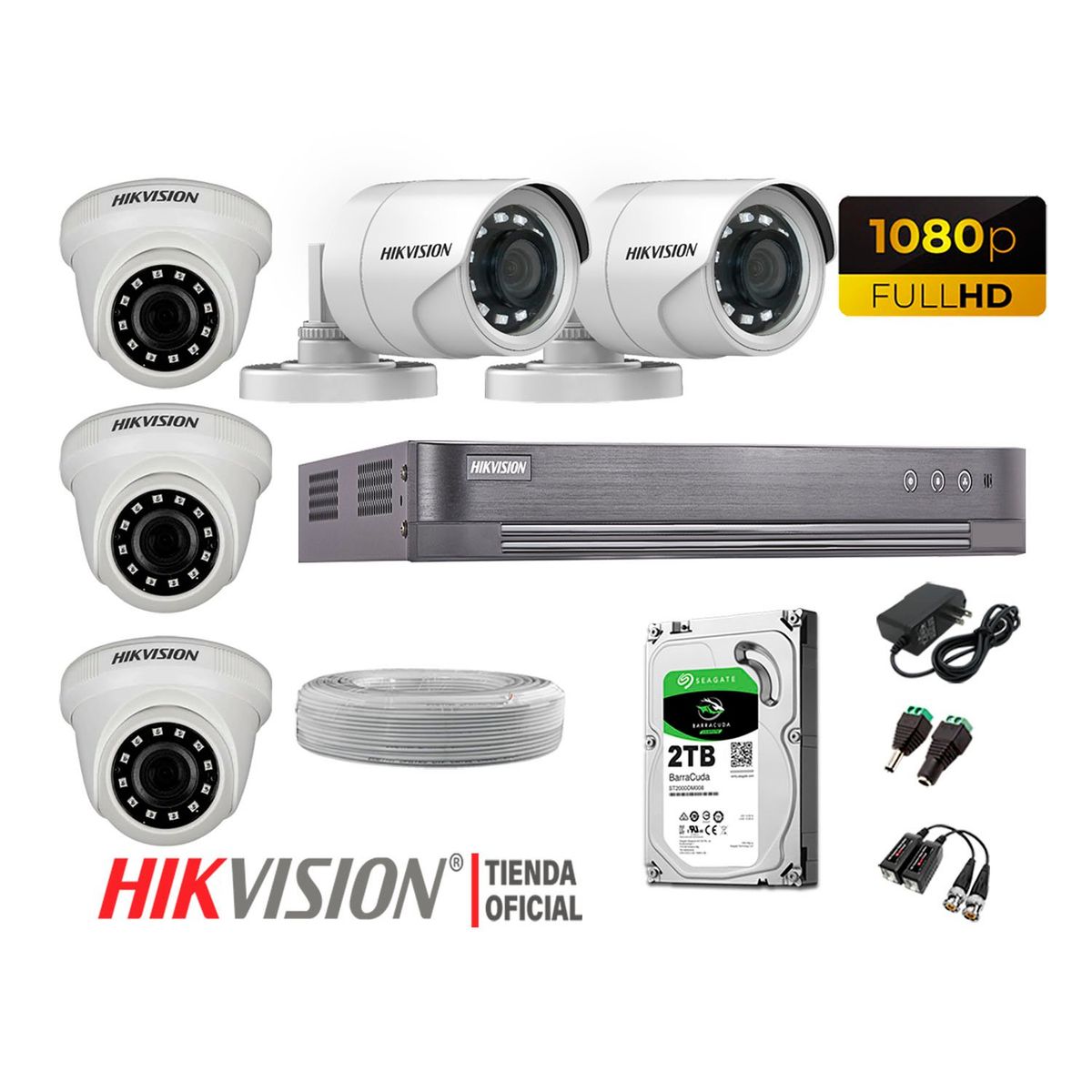 HIKVISION - Kit 5 Cámaras Seguridad Full Hd 1080P + Disco 2Tb Completo