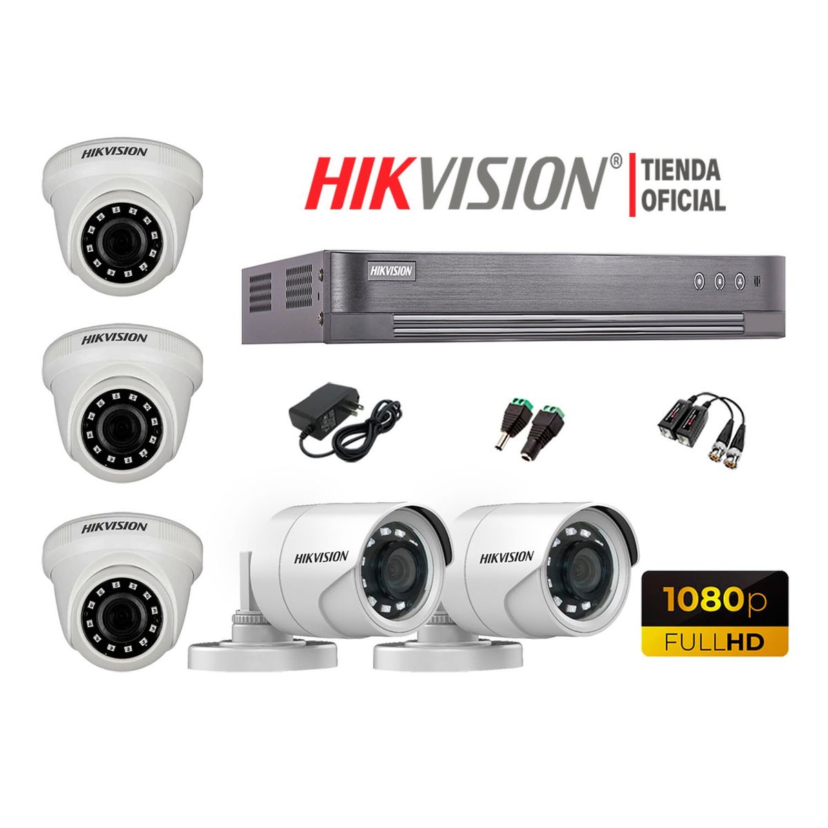 HIKVISION - Kit 5 Cámaras Seguridad Full Hd 1080P + Cable Hdmi Oferta