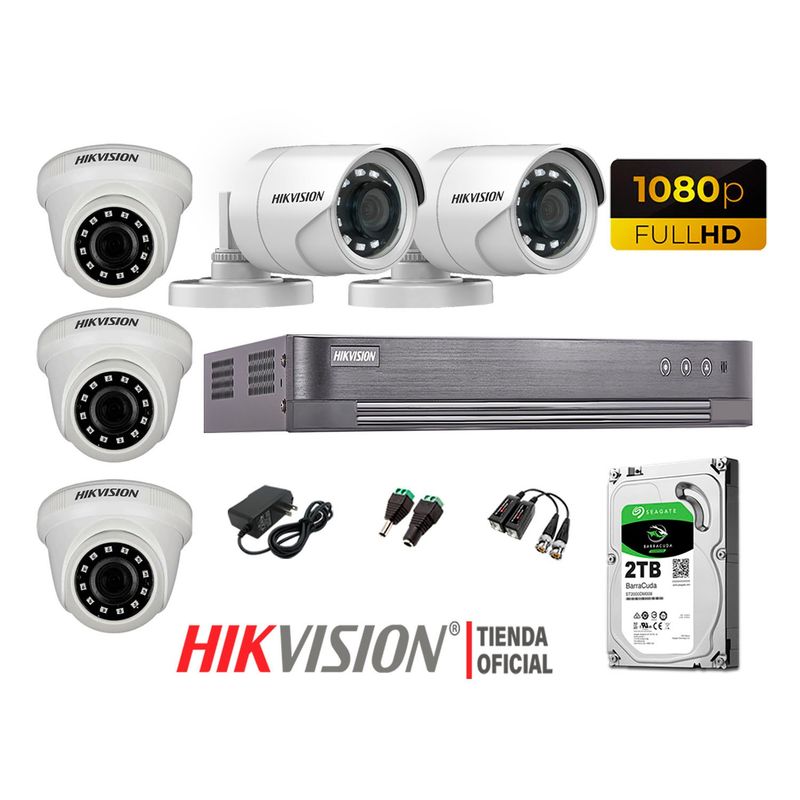 HIKVISION - Kit 5 Cámaras Seguridad Full Hd 1080P + Disco 2Tb Oferta 2Mp