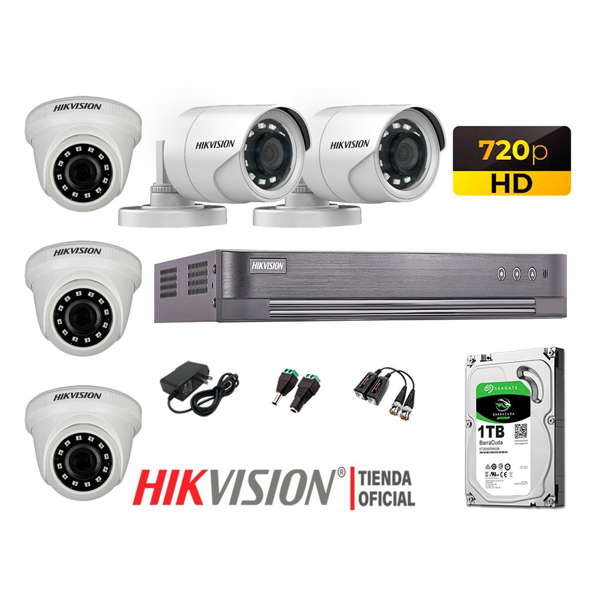 HIKVISION - Kit 5 Cámaras Seguridad Hd 720P + Disco 1Tb Oferta P2P Hdmi