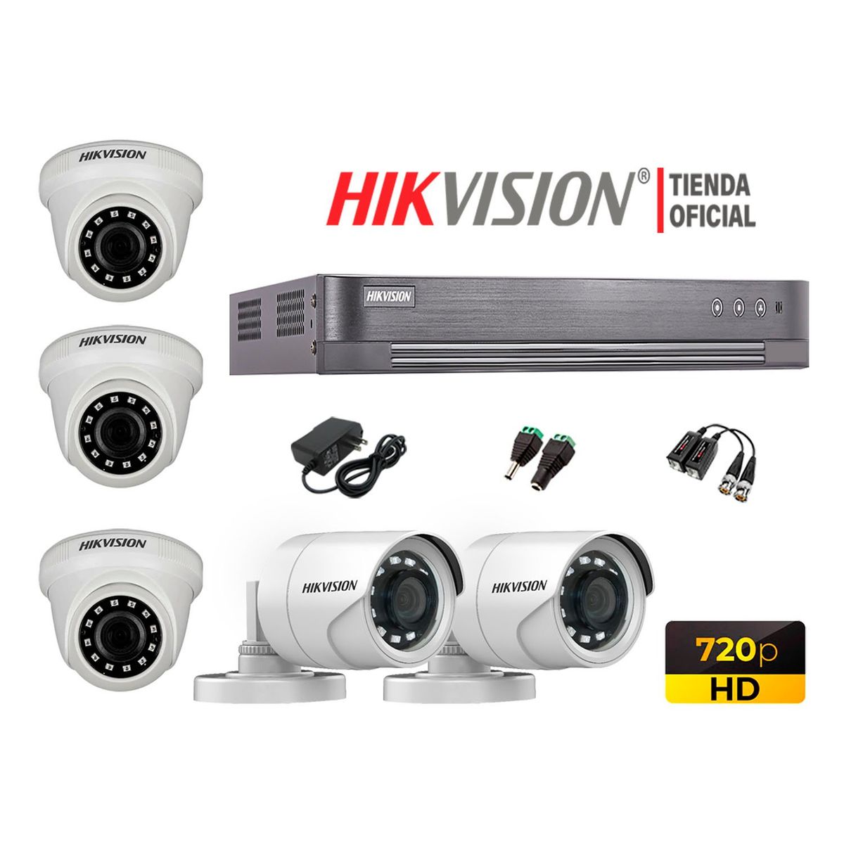 HIKVISION - Kit 5 Cámaras Seguridad Hd 720P + Cable Hdmi Oferta P2P