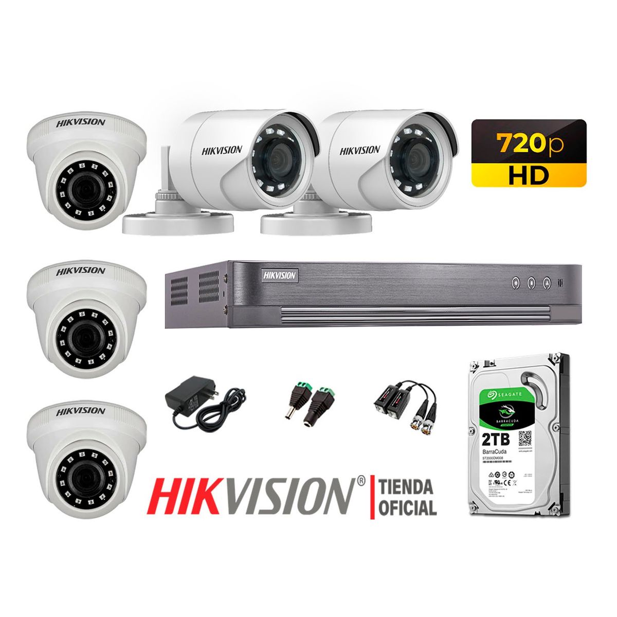 HIKVISION - Kit 5 Cámaras Seguridad Hd 720P + Disco 2Tb Oferta P2P Hdmi