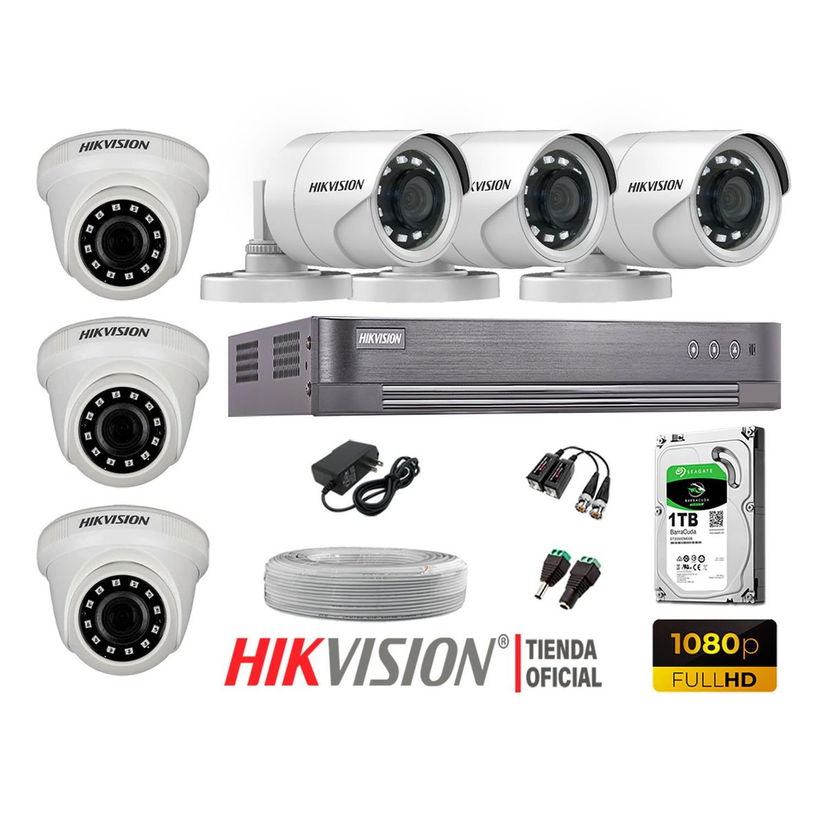 HIKVISION - Kit 6 Cámaras Seguridad Full Hd 1080P + Disco 1Tb Completo
