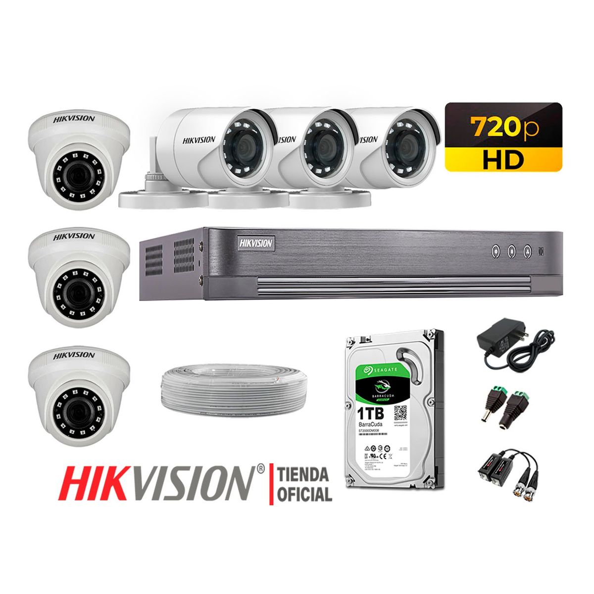 HIKVISION - Kit 6 Cámaras Seguridad Hd 720P + Disco 1Tb Completo P2P