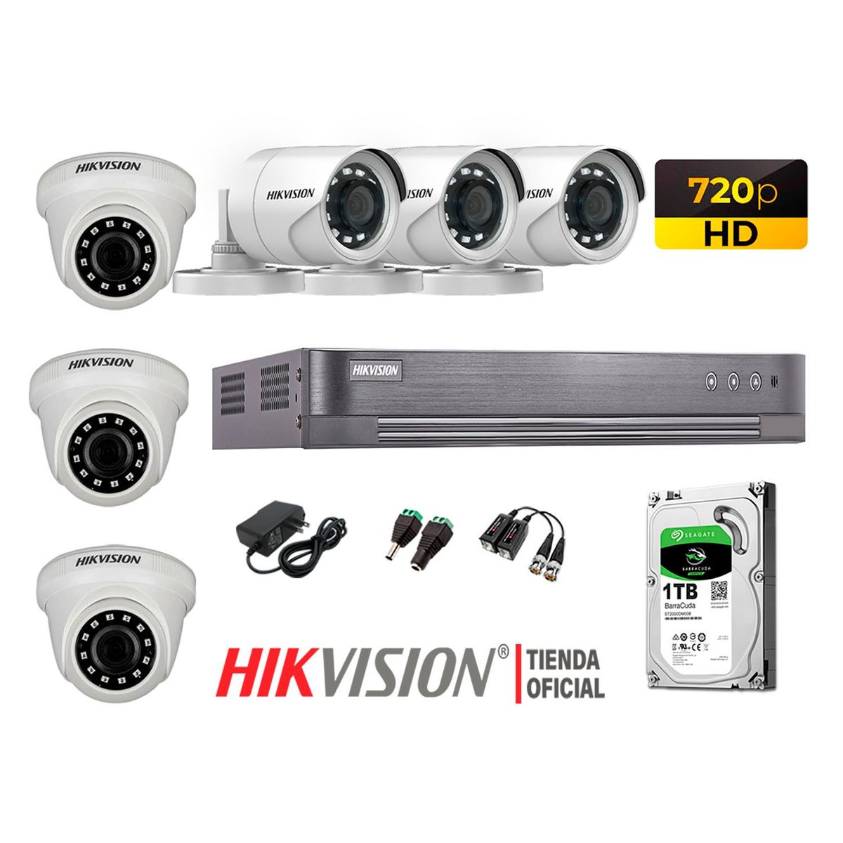 HIKVISION - Kit 6 Cámaras Seguridad Hd 720P + Disco 1Tb Oferta P2P Hdmi