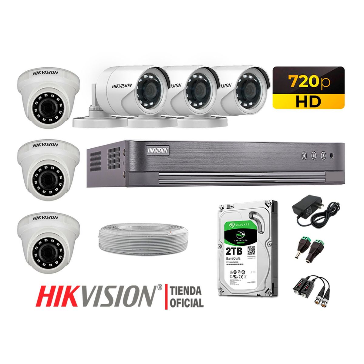 HIKVISION - Kit 6 Cámaras Seguridad Hd 720P + Disco 2Tb Completo P2P