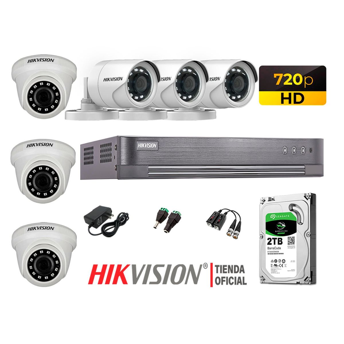 HIKVISION - Kit 6 Cámaras Seguridad Hd 720P + Disco 2Tb Oferta P2P Hdmi